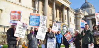 PCS strikers at the National Gallery yesterday morning, the second day of their second 5-day strike for the London Living wage and against privatisation