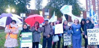 Ealing Hospital midwives on the picket line on the national NHS pay strike last October