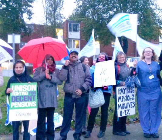 Ealing Hospital midwives on the picket line on the national NHS pay strike last October