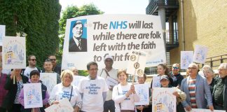 GPs in Tower Hamlets in a demonstration against the sell-off of GP surgeries