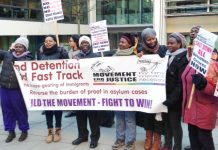 A lively demonstration outside the Home Office yesterday demanding ‘Shut Yarl’s Wood down’