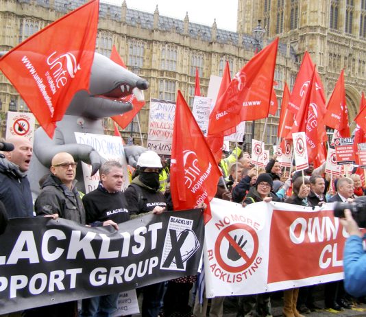 Lobby of parliament on November 20 2013 demanding an end to the blacklisting of trade unionists