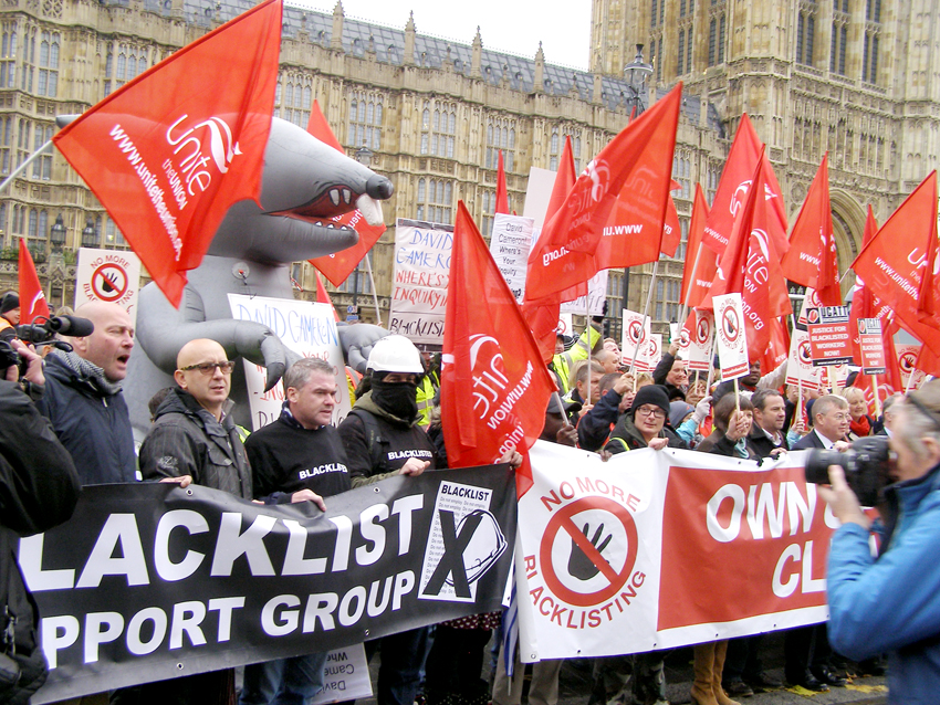 Lobby of parliament on November 20 2013 demanding an end to the blacklisting of trade unionists