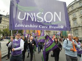 Lancashire care workers on a TUC demonstration demanding an increase in their wages