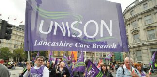 Lancashire care workers on a TUC demonstration demanding an increase in their wages