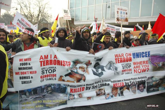Tamil demonstration in London against the Sri Lankan regime’s massacre of civilians in 2009