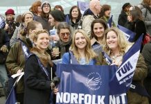 Teachers on strike in Norwich last year – the NUT is opposed to Free Schools and Academies and demands properly funded conncil-run state schools