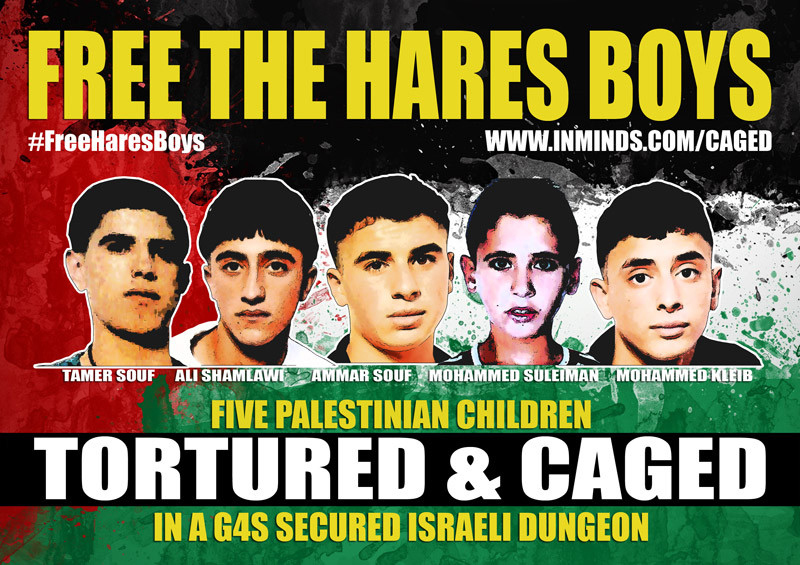 Poster campaigning for the release of the five ‘Hares Boys’ imprisoned by the Israeli state