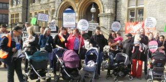 Angry mothers with their children outside Ealing Town Hall lobbying Ealing Clinical Commissioning Group demanding that the Ealing maternity unit be kept open