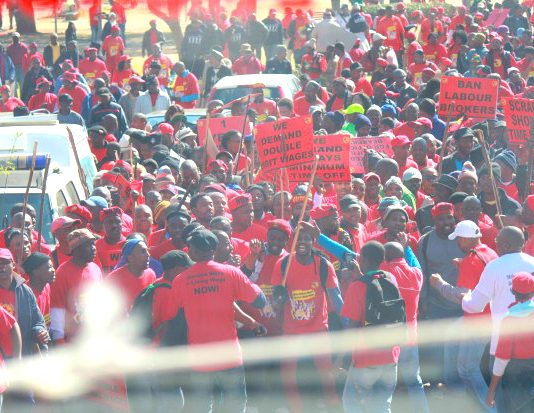 NUMSA members during the national engineering pay strike in July last year