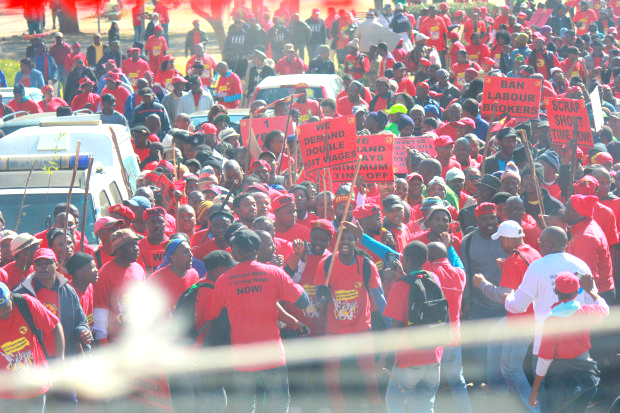 NUMSA members during the national engineering pay strike in July last year