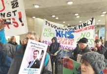 The demonstrators in Manchester city centre were determined to defend the National Health Service, they were absolutely certain that the NHS belonged to the working class and not to Hunt and his cronies