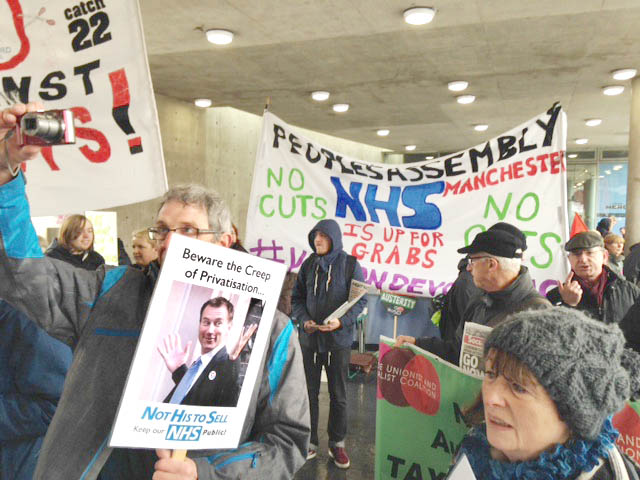 The demonstrators in Manchester city centre were determined to defend the National Health Service, they were absolutely certain that the NHS belonged to the working class and not to Hunt and his cronies