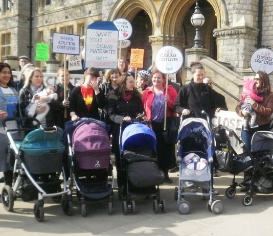 Ealing mothers and their babies lobbying the Clinical Commissioning Group demanding that their hospital’s Maternity Department is kept open