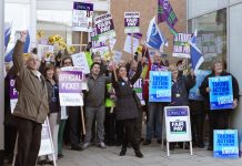 NHS workers in Norwich picket during the recent strike action – they are determined to prevent the privatisation of the NHS