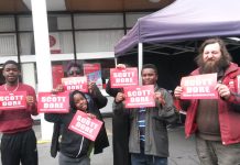 Scott (second on the right) the WRP candidate for Acton and Ealing Central, plus supporters made a big impact in Acton yesterday