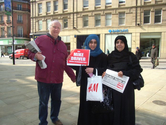 Sheffield Central WRP candidate MIKE DRIVER campaigning in the city centre yesterday