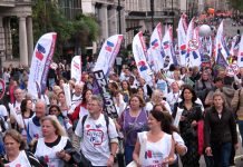 RCN nurses marching on a TUC demonstration last October – there are now fewer nurses than there were in 2010