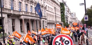 GMB members on a TUC demonstration against Tory cuts and demanding a decent pay rise