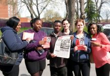 Trainee Health Care Assistants at Ealing Hospital, NADINE, LORRAINE, BETH, PAULA and FALIANE with WRP candidate SCOTT DORE