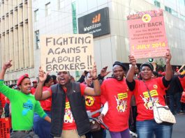 NUMSA youth striking for decent wages. Their union has condemned xenophobic attacks
