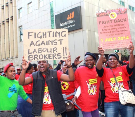 NUMSA youth striking for decent wages. Their union has condemned xenophobic attacks