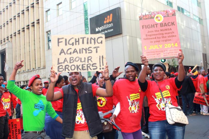 NUMSA youth striking for decent wages. Their union has condemned xenophobic attacks