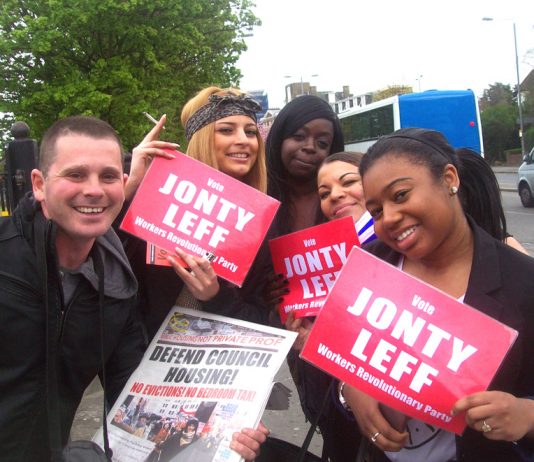 Walthamstow students show their support for WRP candidate Jonty Leff and WRP policies yesterday