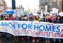 Workers on a defend council housing march to London’s City Hall in January fighting against government cuts to housing and mass evictions