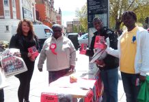 Deon Gayle WRP candidate for Streatham got a great response campaigning with her team in the centre of Brixton yesterday