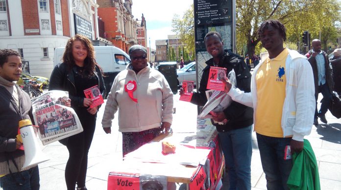 Deon Gayle WRP candidate for Streatham got a great response campaigning with her team in the centre of Brixton yesterday