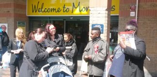 A very lively election campaign – Scott Dore (second from right) and supporters outside Morrison’s in Acton