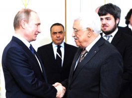 Russian President meeting with Palestinian President Abbas who attended Saturday’s Victory Day celebrations in Moscow
