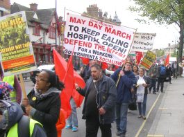 Workers Revolutionary Party and Young Socialists May Day March from Ealing Hospital calling for an occupation of the hospital