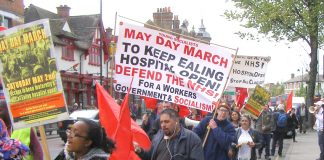 Workers Revolutionary Party and Young Socialists May Day March from Ealing Hospital calling for an occupation of the hospital