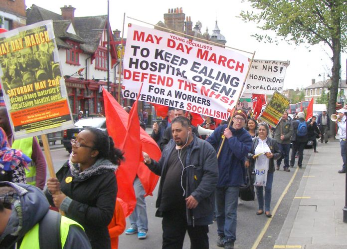 Workers Revolutionary Party and Young Socialists May Day March from Ealing Hospital calling for an occupation of the hospital