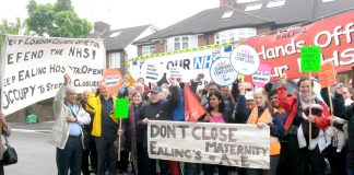 Ealing mothers, residents and trade unionists lobbying the CCG meeting yesterday demanding to occupy Ealing Hospital to stop the closure of the Maternity Department