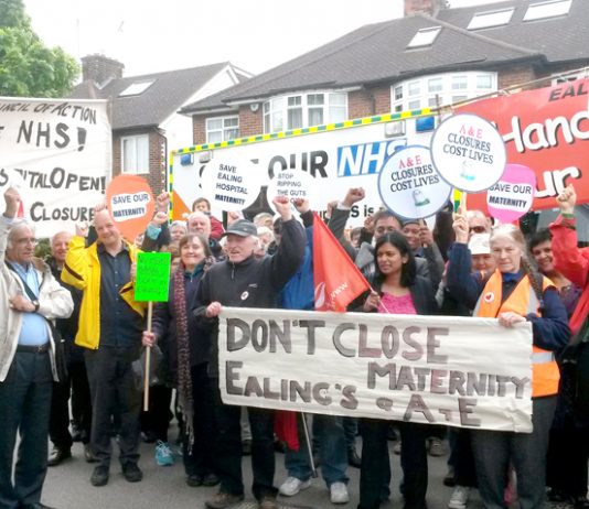 Ealing mothers, residents and trade unionists lobbying the CCG meeting yesterday demanding to occupy Ealing Hospital to stop the closure of the Maternity Department