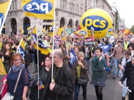 ‘UNITED ACTION IN EVERY SENSE’ – call by PCS leader Serwotka PCS delegation on last October’s TUC demonstration in London