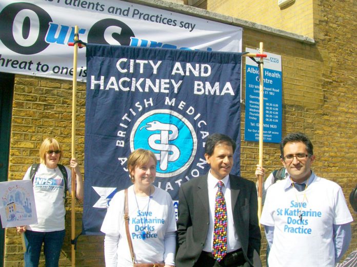 Dr CHAAND NAGPAUL, BMA GP Committee chair (2nd from right) at a march in Tower Hamlets last June against the closure of GP surgeries