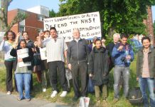 West London Council of Action picket of Ealing Hospital demanding trade unions support an occupation of the hospital to stop the closure