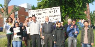 West London Council of Action picket of Ealing Hospital demanding trade unions support an occupation of the hospital to stop the closure