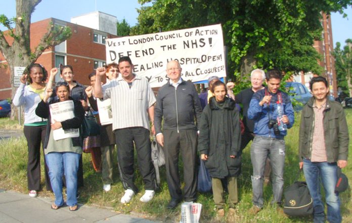 West London Council of Action picket of Ealing Hospital demanding trade unions support an occupation of the hospital to stop the closure