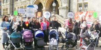 Mothers lobbying the Clinical Commissioning Group in April to demand that Ealing Maternity Department be kept open. The Group decided to postpone a decision on the closure until after the election