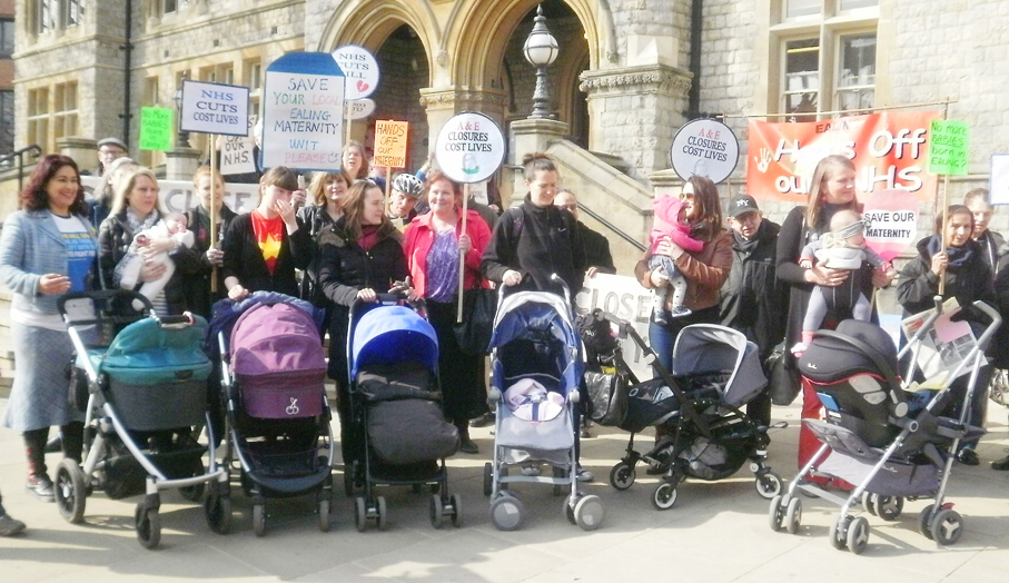 Mothers lobbying the Clinical Commissioning Group in April to demand that Ealing Maternity Department be kept open. The Group decided to postpone a decision on the closure until after the election