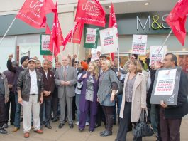 M&S workers on a demonstration fighting against sackings