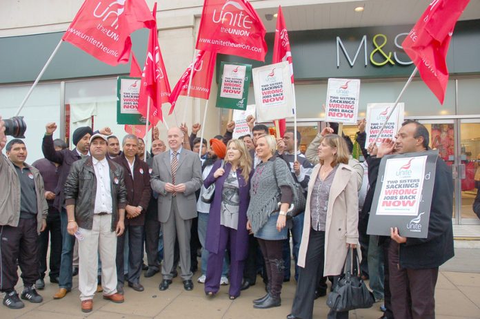 M&S workers on a demonstration fighting against sackings