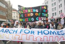 Demonstrators marching on the London mayor’s office in January demanding more council homes