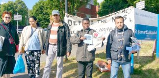 West London Council of Action pickets outside Ealing Hospital yesterday morning determined to keep the Maternity Department open