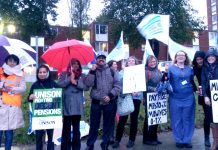 Ealing midwives on the picket line outside the hospital during last year’s strike – The meeting tonight is called to plan next Wednesday’s march & occupation of maternity to stop the closure